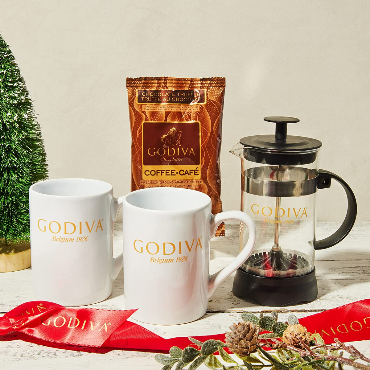 Godiva Barista Coffee Gift Set, Includes 2 Ceramic Logo Mugs, French P –  Kaffa Abode