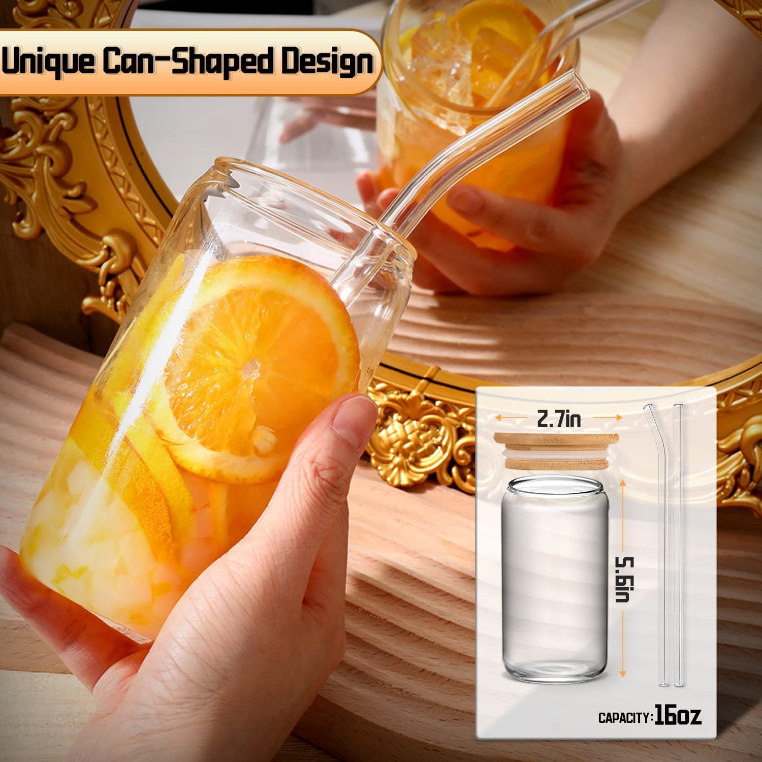 A Glass A Lid A Straw 4pcs Set 16oz Can Shaped Glass Cups