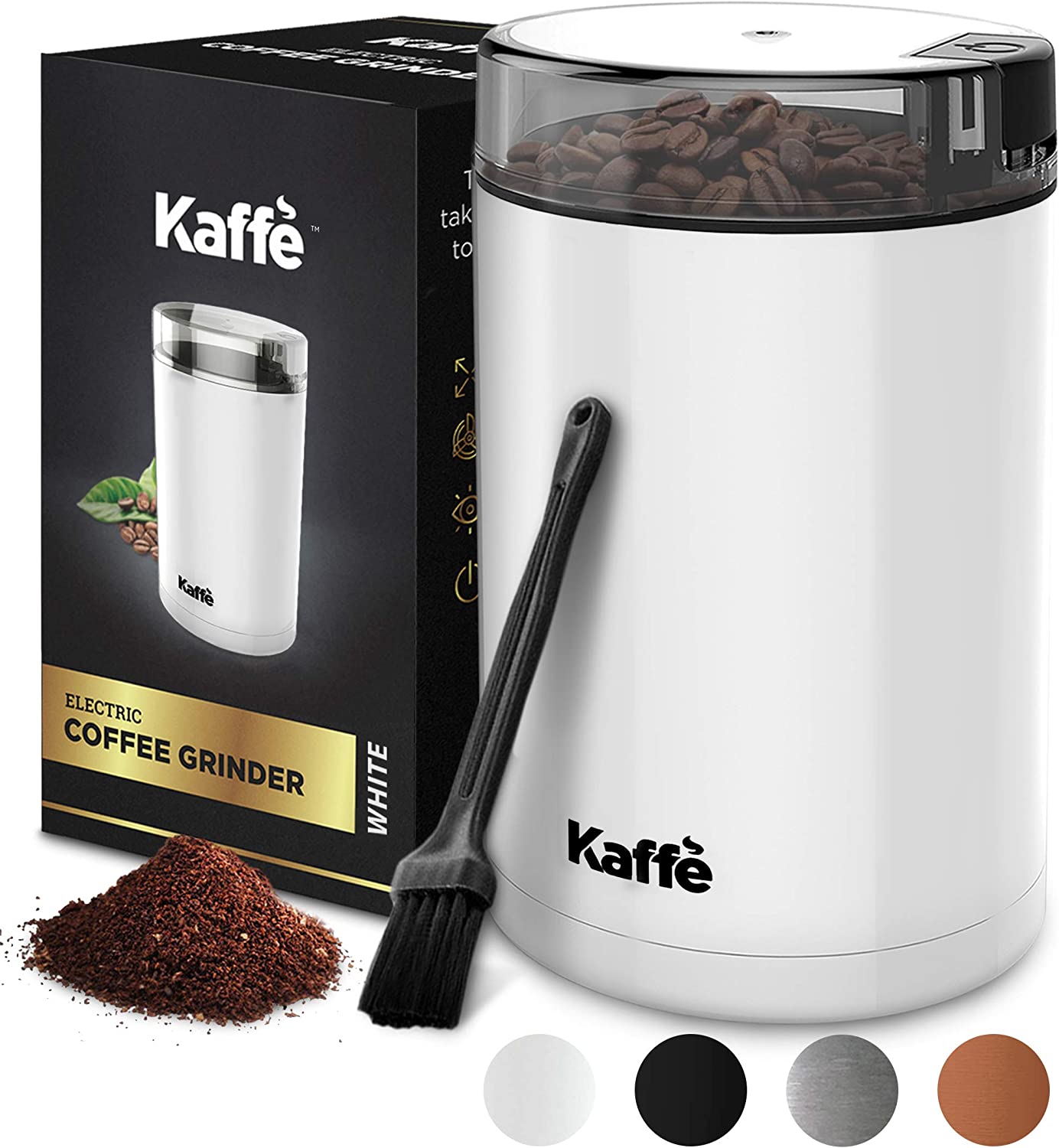 Kaffe Coffee Grinder Electric - Spice Grinder w/Cleaning Brush, Easy O –  Kaffa Abode