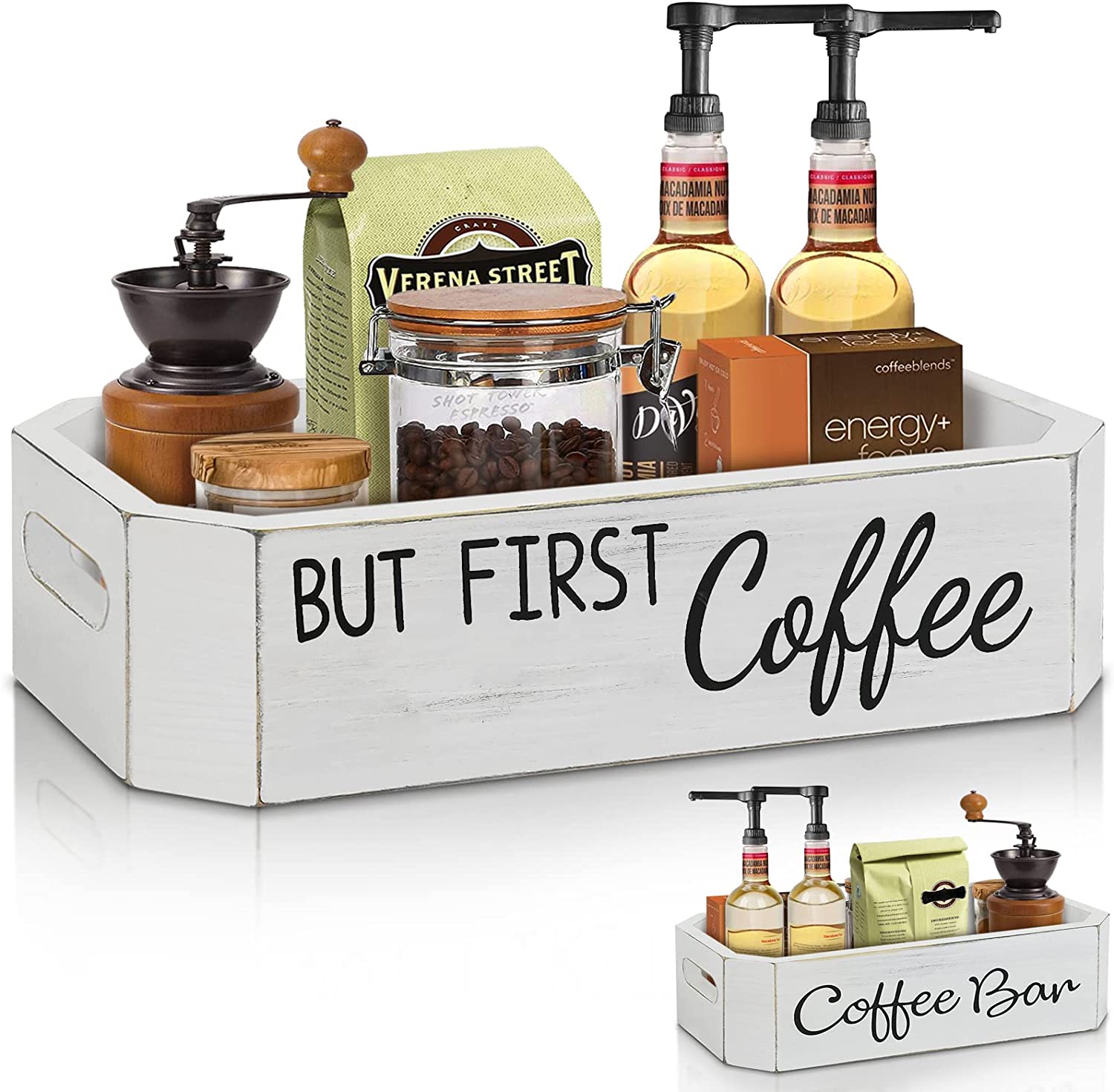 Wooden Coffee Station Organizer, Coffee Bar Accessories Organizer for Coffee  Bar