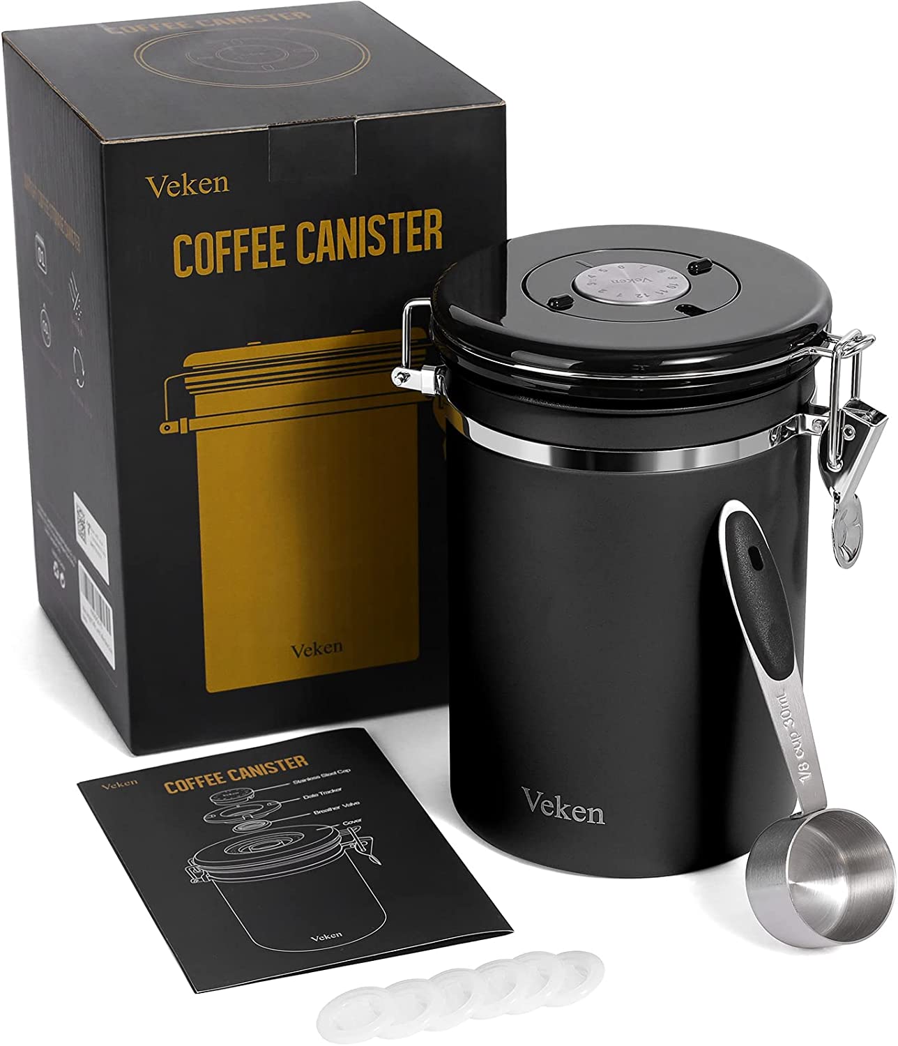 Veken Coffee Canister, Stainless Steel, 22OZ, Gray, Veken