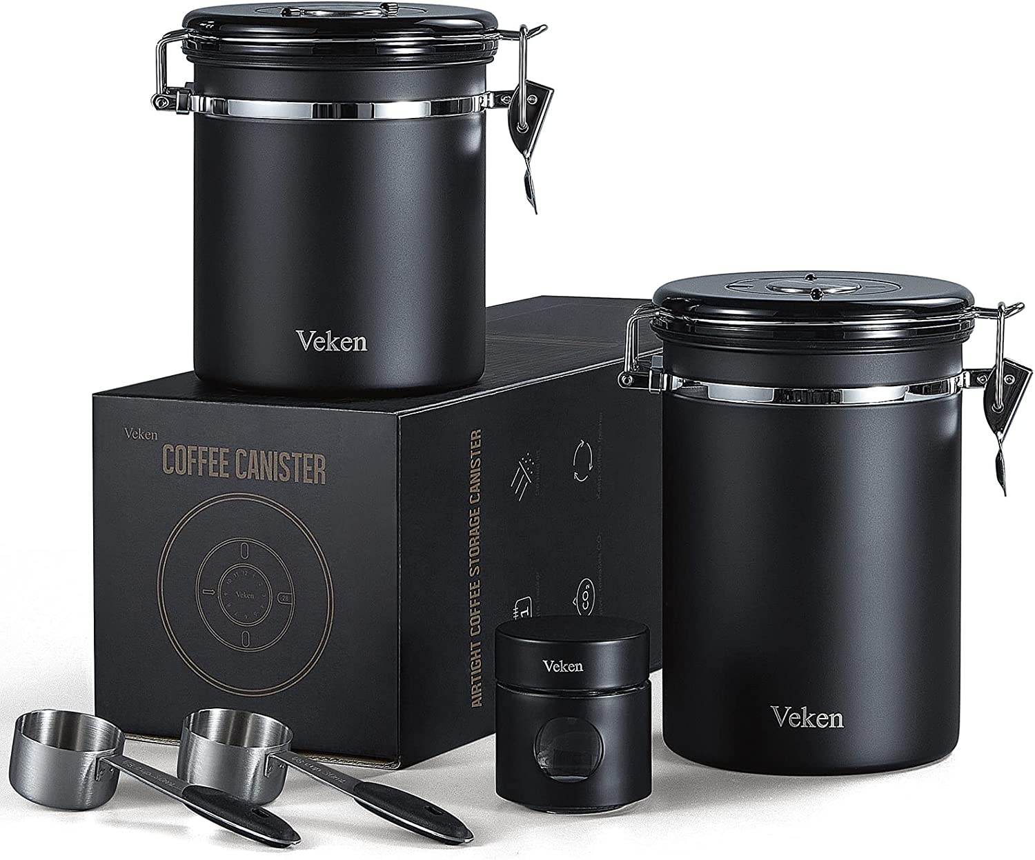 Veken Coffee Canister, Stainless Steel, 22OZ, Gray, Veken