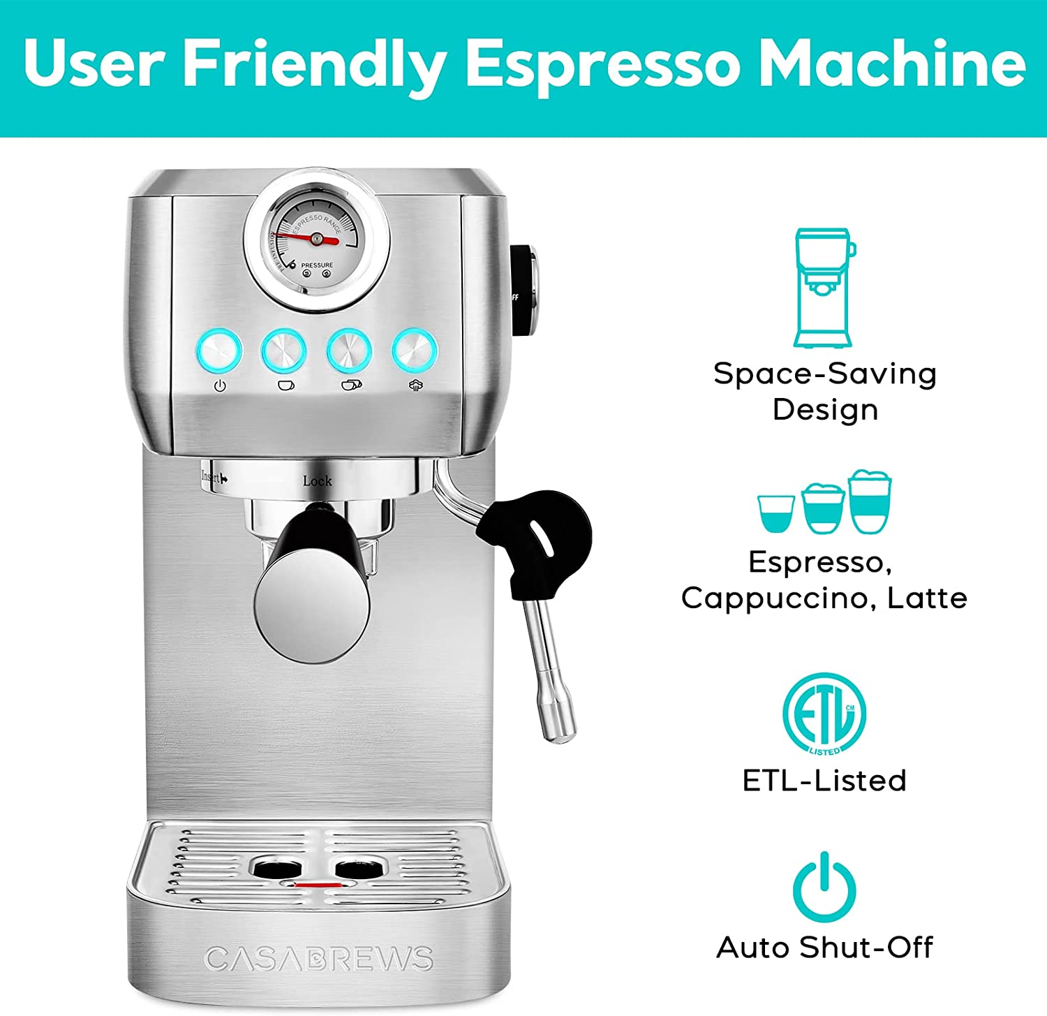 Espresso Machine, 20 Bar Compact Espresso Coffee Machine With Milk