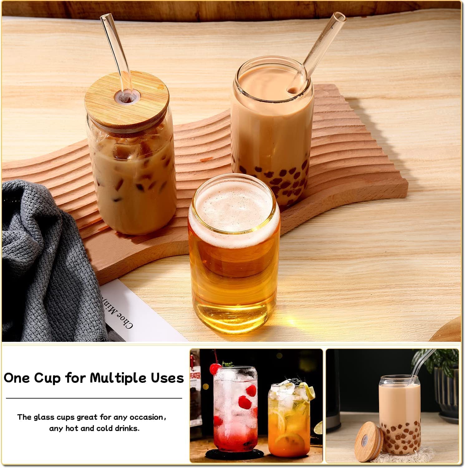Glass Cups with Lids and Straws 6pcs, 16oz-DWTS Cute Tumber,Beer Drinking  Glasses,Clear For Iced Cof…See more Glass Cups with Lids and Straws 6pcs