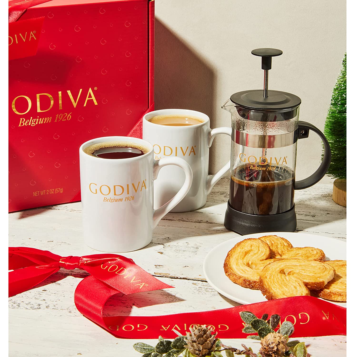 Godiva Chocolate Truffle Coffee French Press and Mugs Gift Set