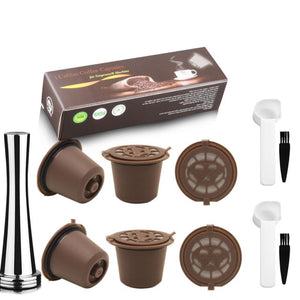 Icafilas Reusable Coffee Capsule for Nespresso Machine with Stainless Filter Mesh Refillable Espresso Pod Kitchen Tamper